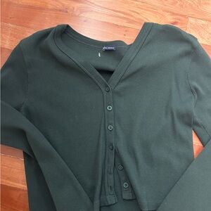 Dark Green Button-Up Cardigan